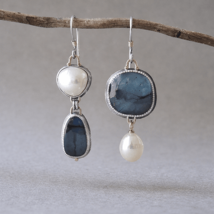 Vintage Blue Stone Pearl Earrings
