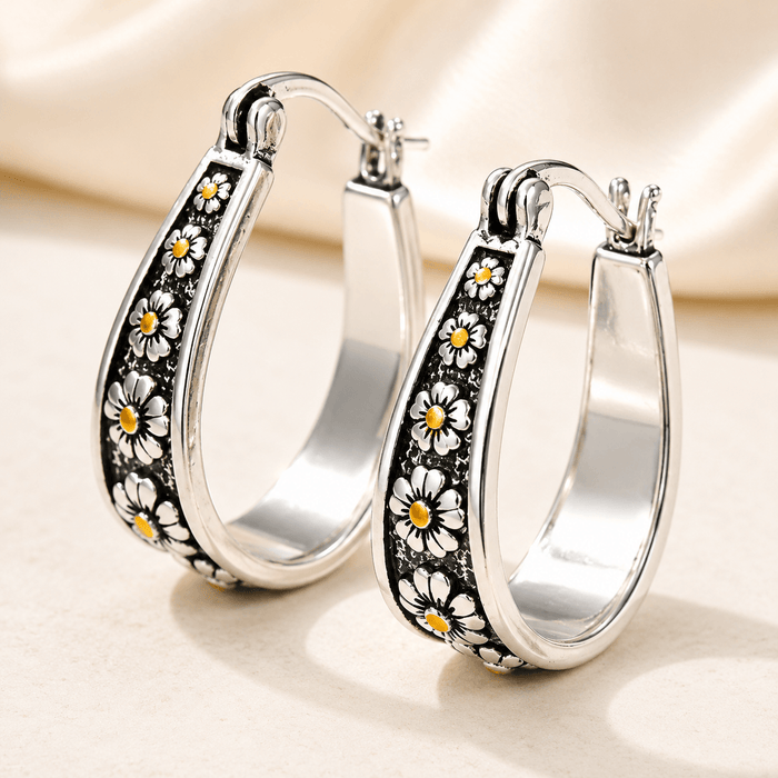 Vintage Hand-Cut Daisy Hoop Earrings
