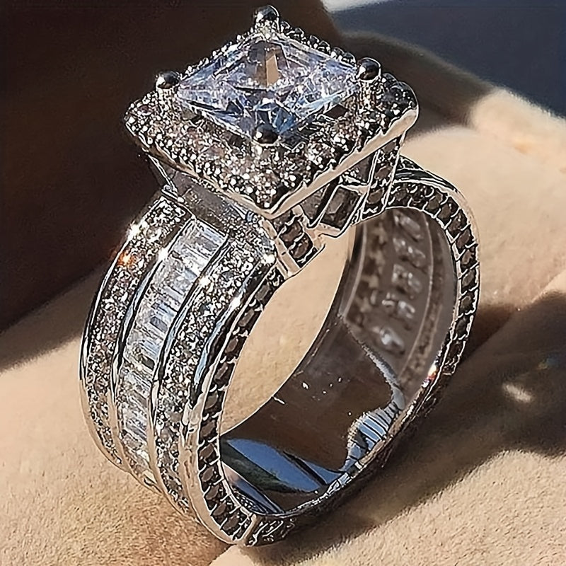 Elegant Square Zirconia with Radiant Cubic Ring