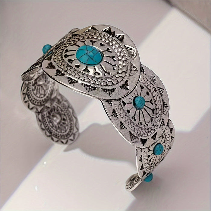 Vintage Stamped Turquoise Silver Plated Cuff Bracelet