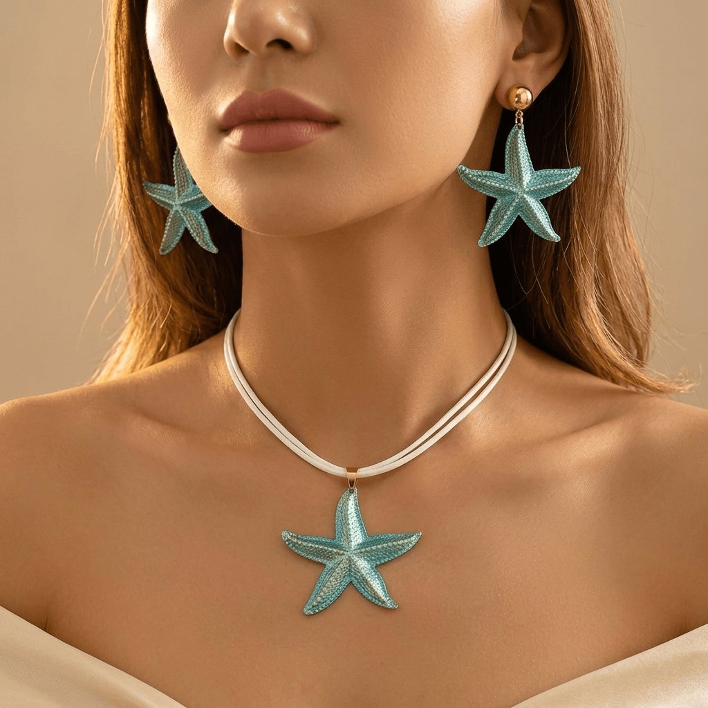 Summer Multicolor Enamel Necklace Earrings Set Jewelry Set