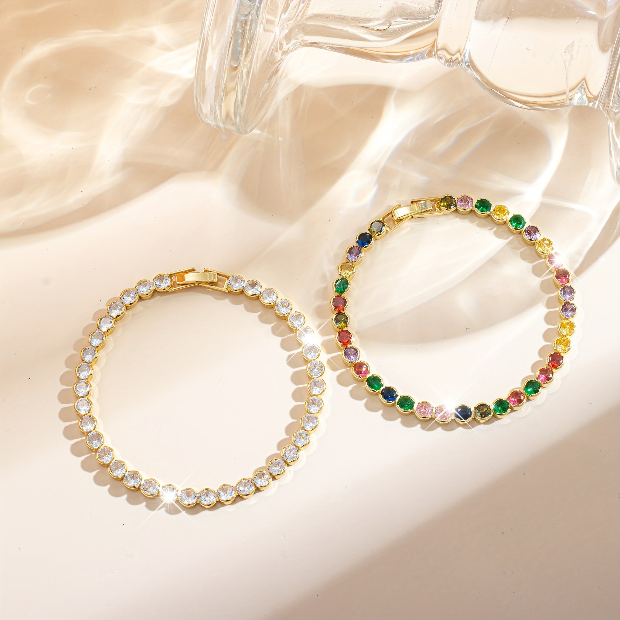 Elegant Multicolor Gemstone Gold Plated Tennis Bracelet