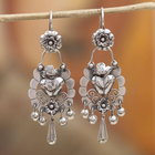 Vintage Silver Floral Chandelier Drop Earrings 1