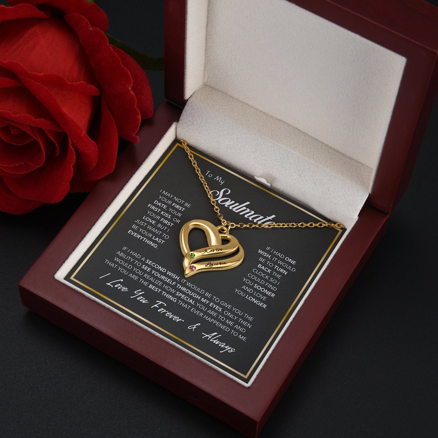 Customized Names And Birthstones Heart Necklace Luxury Gift Set