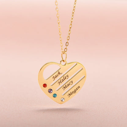 "Heart of the Family" – Custom Birthstone & Name Necklace in LED Mahogany Box