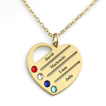 "Heart of the Family" – Custom Birthstone & Name Necklace in LED Mahogany Box