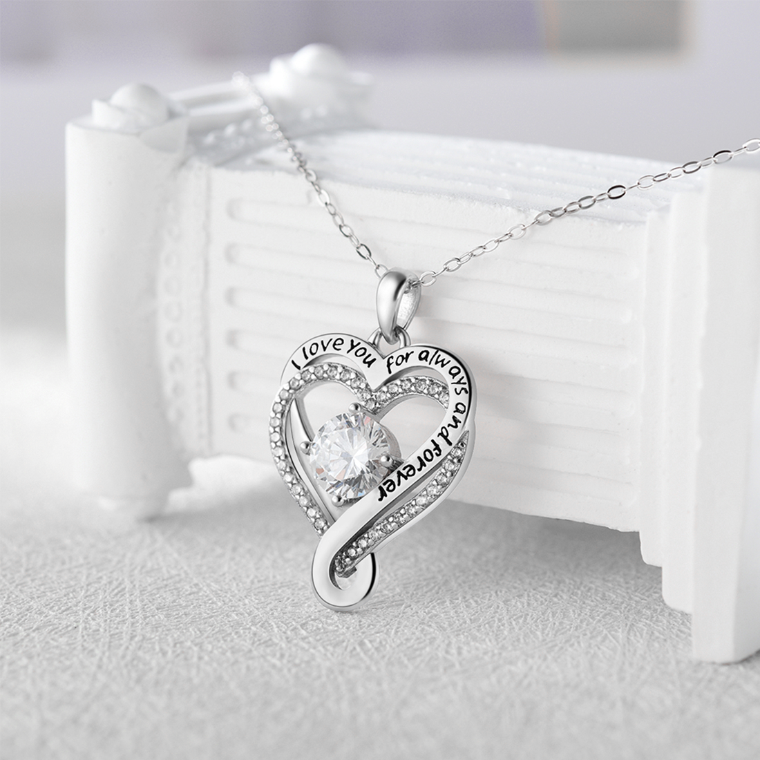 Sparkling Heart Necklace for Wife with Eternal Rose Light Box