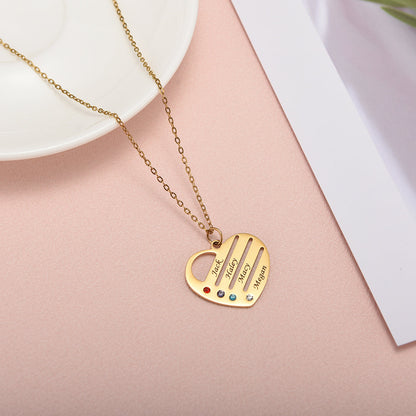 "Heart of the Family" – Custom Birthstone & Name Necklace in LED Mahogany Box