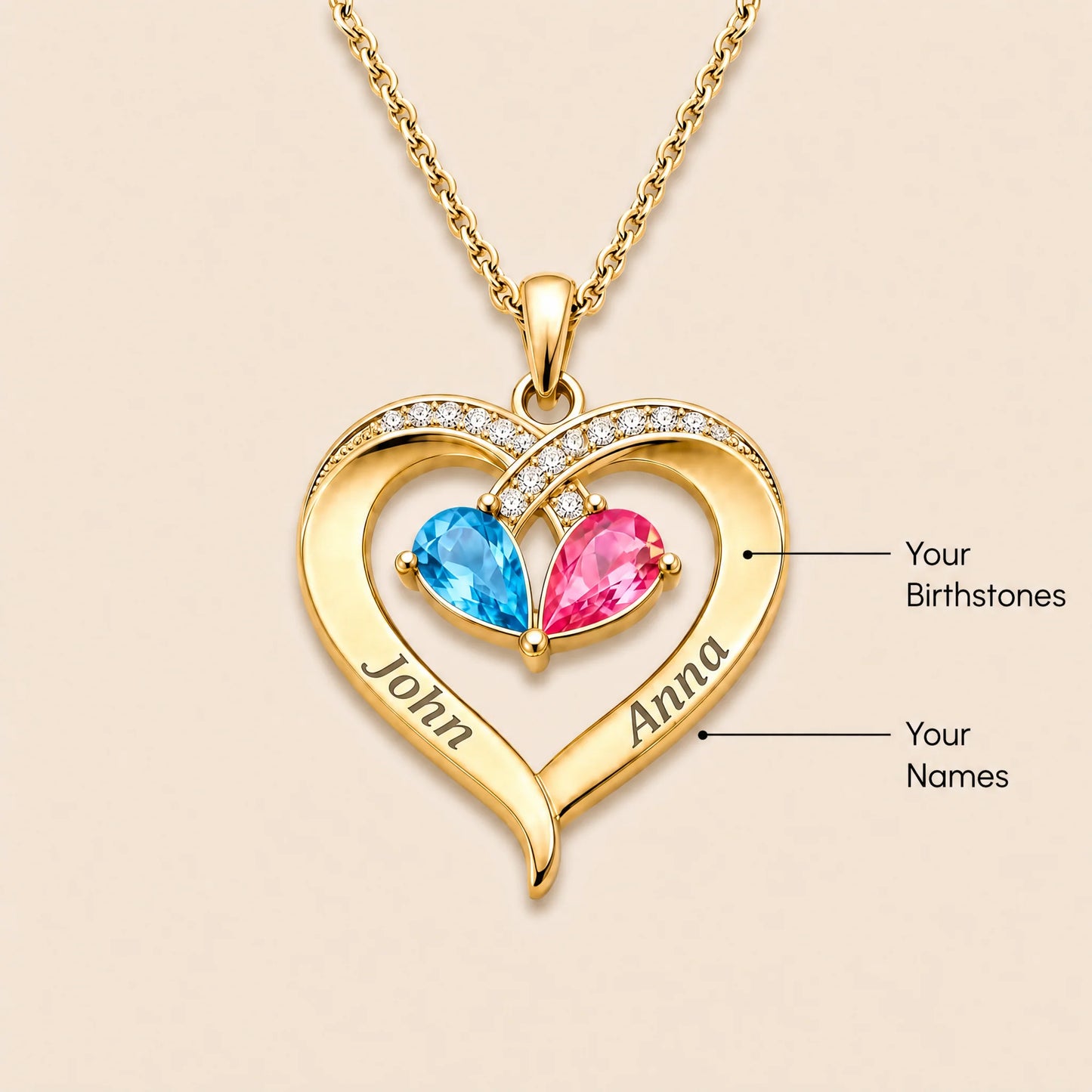 To My Wife – Birthstone Heart Necklace