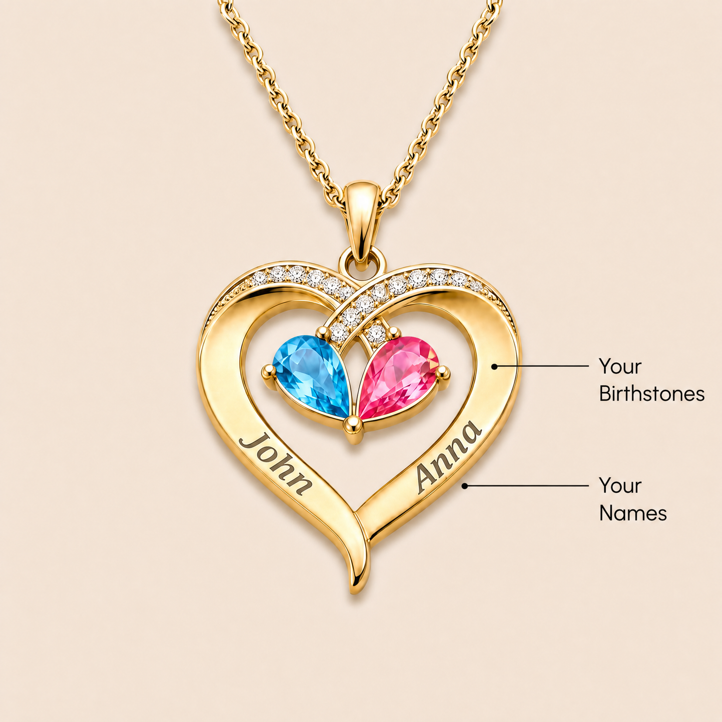 To My Wife – Birthstone Heart Necklace with Customized Box