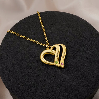 Personalized Heart Necklace with Dual Engravings & Birthstone
