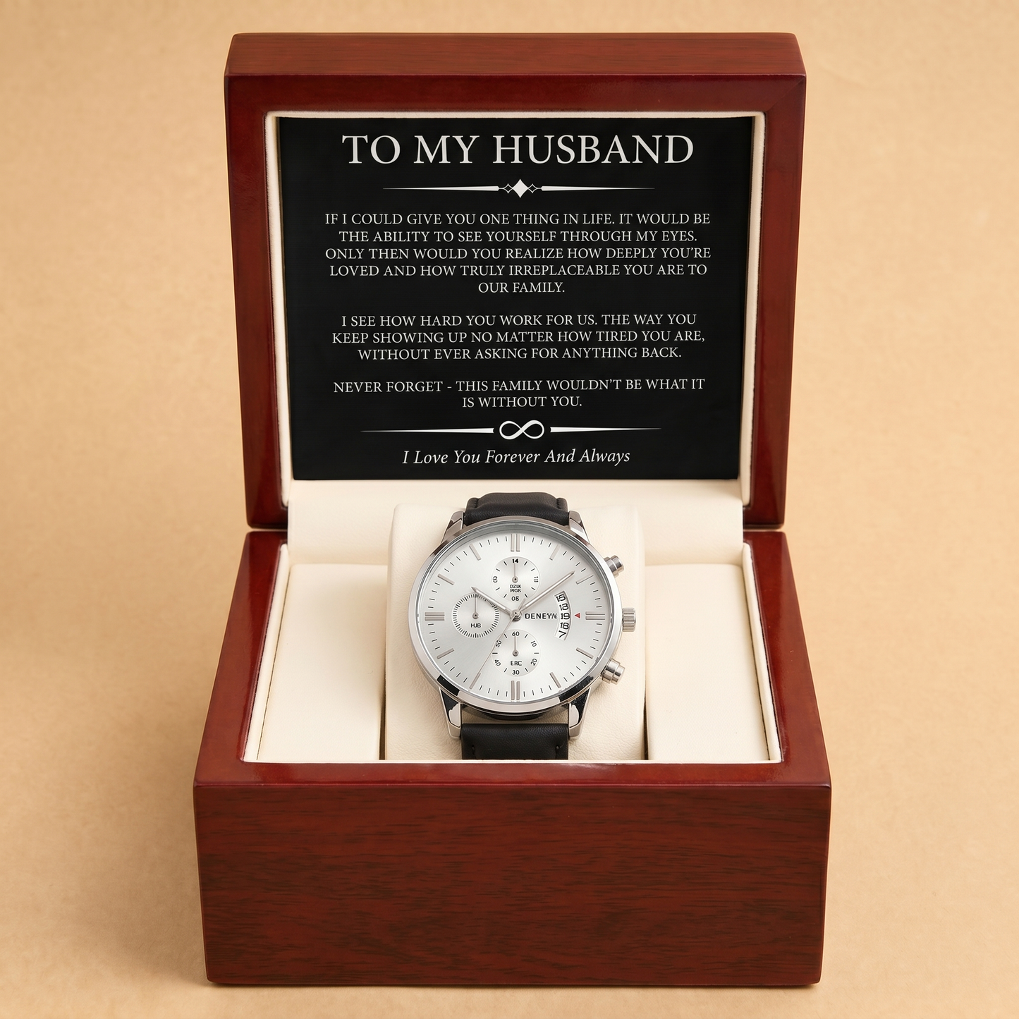 To My Husband - Engraved Leather Strap Watch