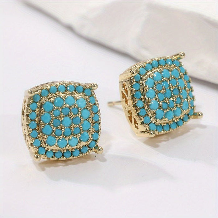 Synthetic Turquoise Square Stud Earrings